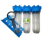 Porte-filtre triple 1" Atlas avec support mural, clé et bols transparents