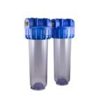 porte filtre duo ¾ Atlas avec bols transparents et tête bleue