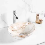 Sanilum vasque à poser blanc motif bronze