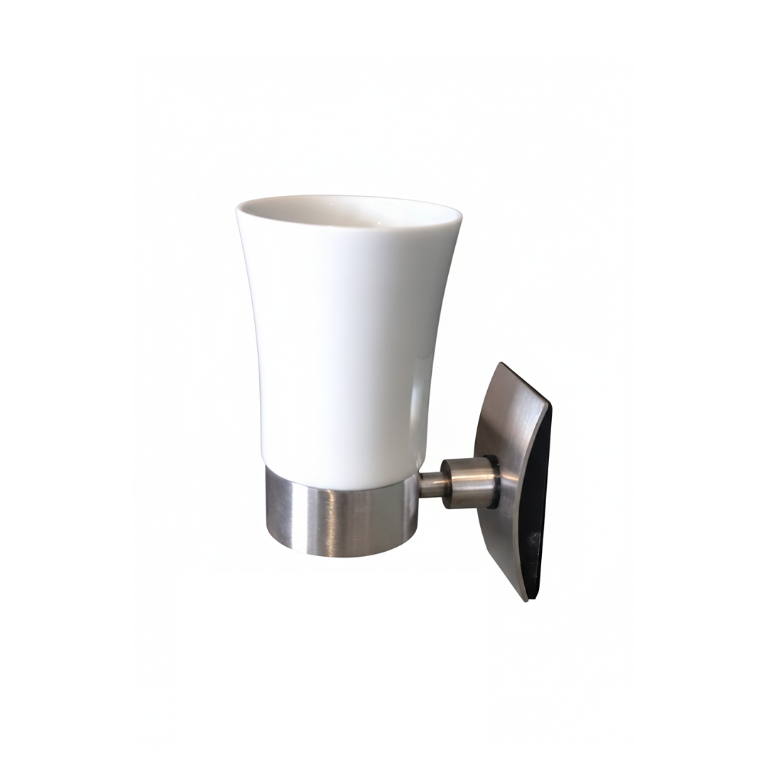 Porte-brosse à dents mural Osaka 5674, gobelet blanc et support métallique