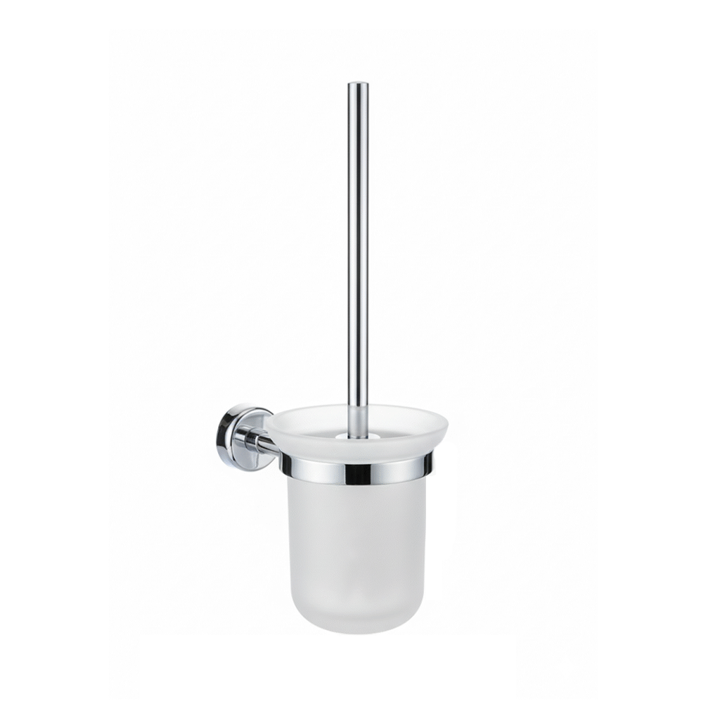 Porte-brosse WC mural Disco Blanco 5667, gobelet en verre dépoli et support chromé