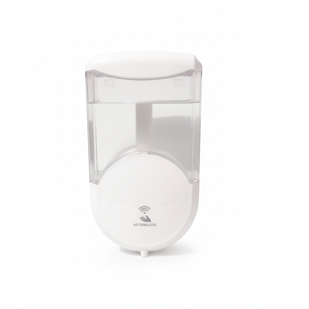 Distributeur de savon liquide automatique blanc de 600 ml, avec capteur infrarouge, "Touch Free" et alimentation par 4 piles AA