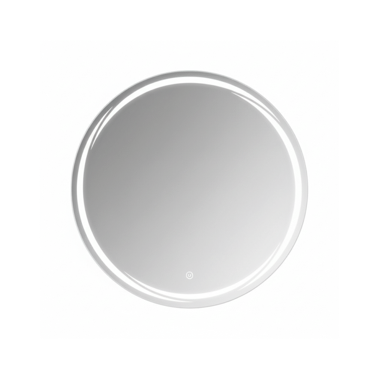 iroir LED rond 60 cm éteint montrant les motifs circulaires gravés