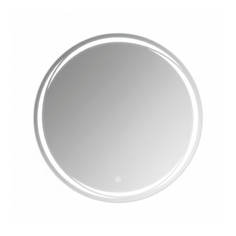 Miroir LED rond 80 cm avec motifs décoratifs lumineux allumés
