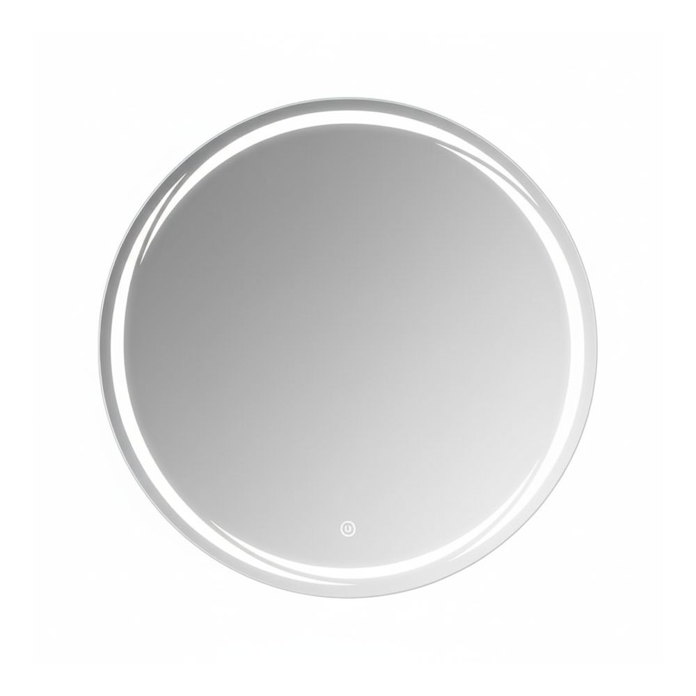 Miroir LED rond 80 cm avec motifs décoratifs lumineux allumés