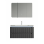 Meuble Salle de Bain Suspendu PVC Gris Baldini 3111 80cm avec grand miroir pharmacie LED