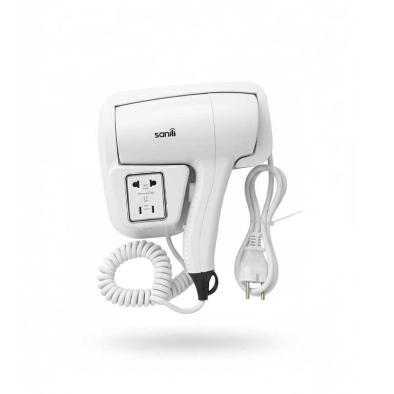 Sèche-cheveux blanc SANILI avec prise rasoir et cordon spirale