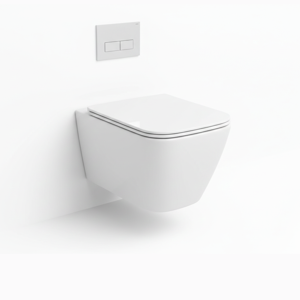 Cuvette suspendue carrée Baldini blanc brillant pour salle de bain moderne.