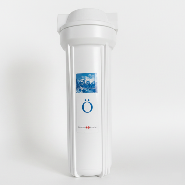 Filtre AC solaire anticalcaire OWATER pour chauffe-eau solaire, cartouche filtration SCF OWATER, boîtier filtre blanc haute pression SBA Marrakech.