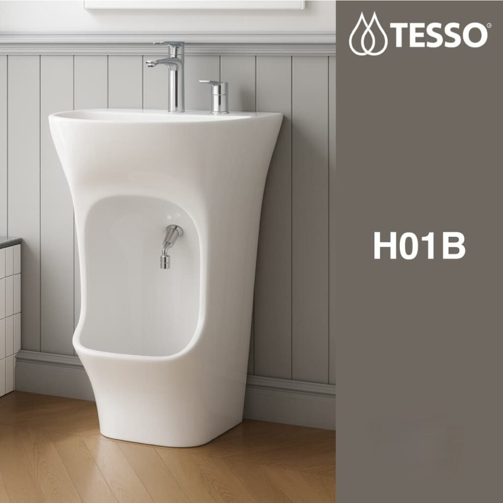 Lavabo ablution bassin lavage des pieds Tesso blanc, vasque colonne Tesso Marrakech, bassin wudu Tesso SBA Sanitaire.