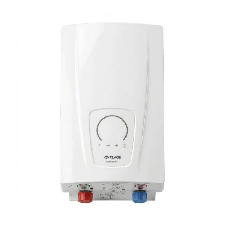 Chauffe-eau instantané 6,6 kW CEX9 CLAGE blanc compact, chauffe-eau électrique 6.6kW 8.8kW CEX9, installation chauffe-eau CLAGE SBA Marrakech