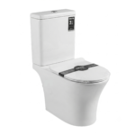 Bloc WC à poser rond BILBAO BEKA blanc sur fond blanc.