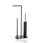 Valet de WC 3-en-1 Porte balai et porte papier avec porte réserve rond noir BALDINI.