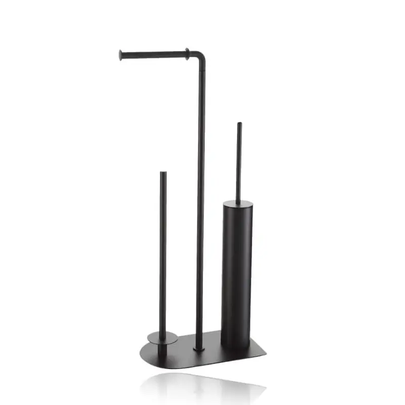 Valet de WC 3-en-1 Porte balai et porte papier avec porte réserve rond noir BALDINI.