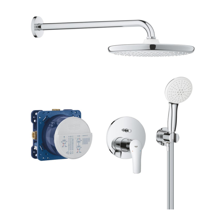 Ensemble du kit douche encastré rond EUROSMART Grohe 25288000 en finition chrome.