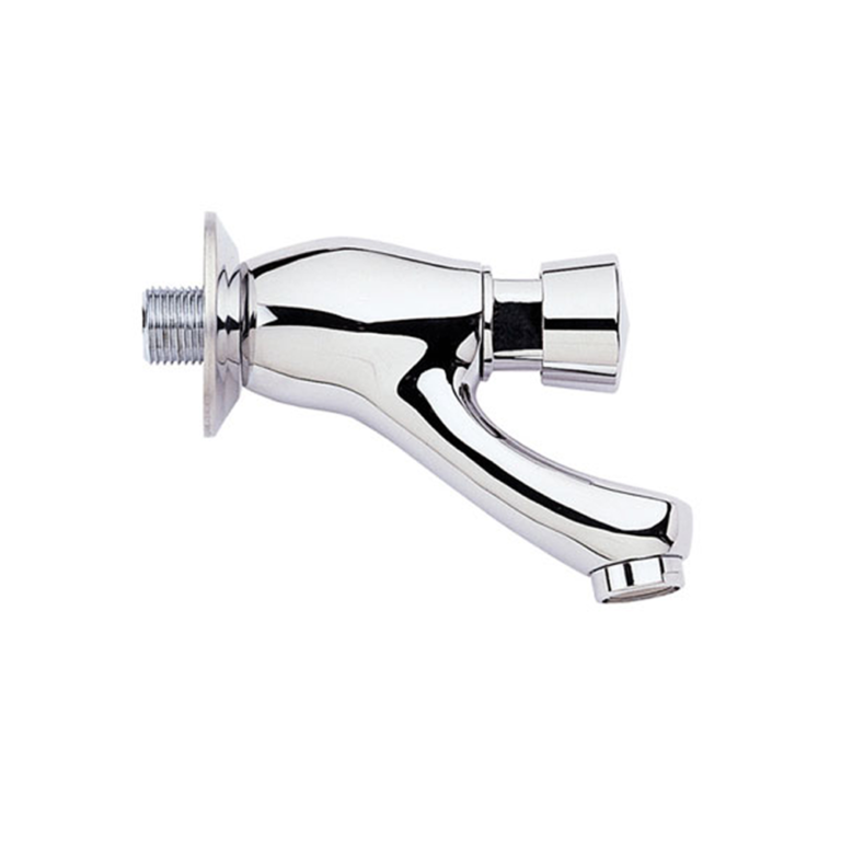 Robinet lavabo poussoir mural Remer TE225 en laiton chromé brillant