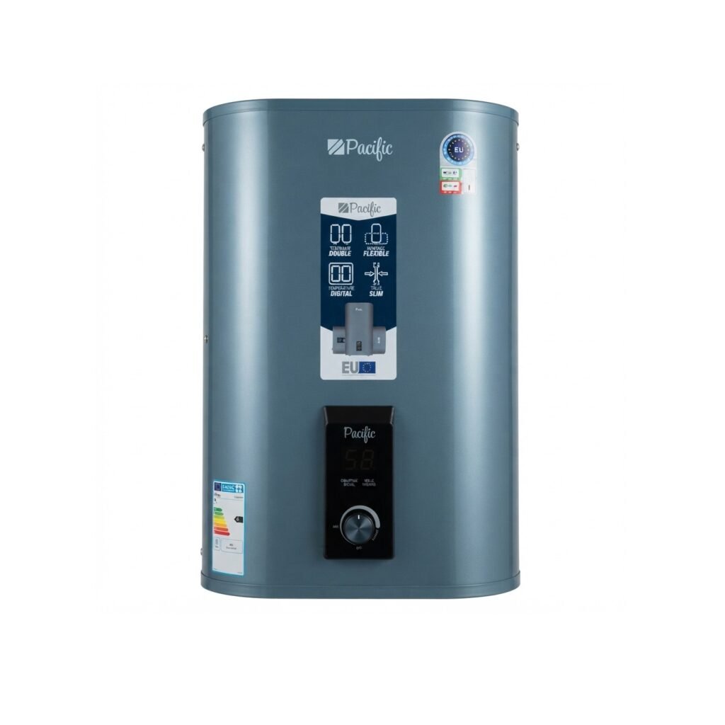 Chauffe-eau électrique slim Pacific 50L PC1001-50 gris avec panneau digital.