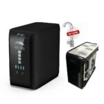 Osmoseur 7 étapes compact noir Baldini TC40 avec robinet laiton et schéma d'installation.